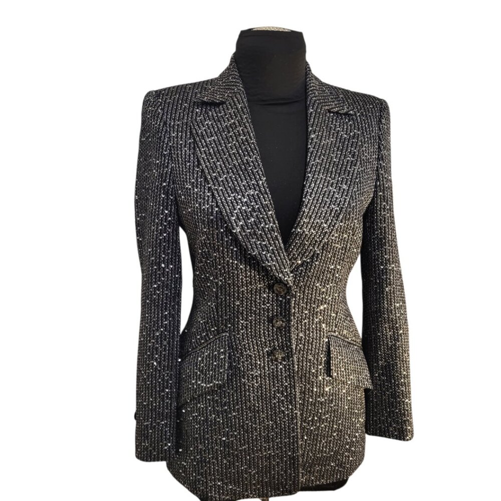 ESCADA Black Silver Metallic Sequin Evening Blazer